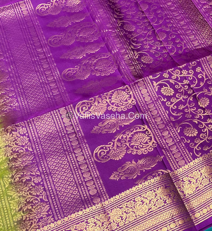 Pure Soft Silk Saree - Kanchi Border - Green & Purple Combo - VVPSS046