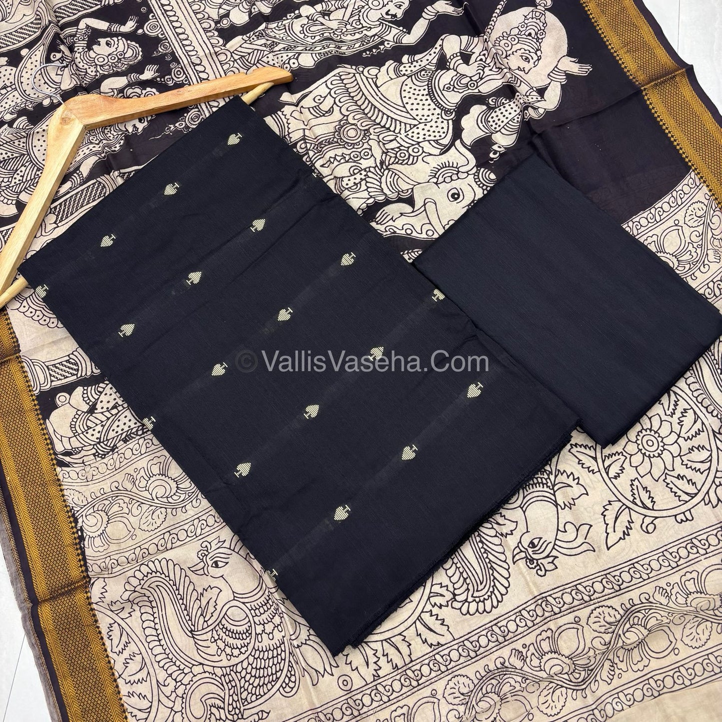 Unstitched Salwar Material -Raw Silk - Black Shade & Nizam Border Duppatta - VVUSM010