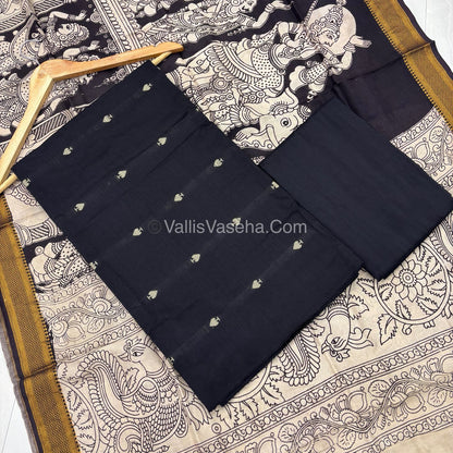Unstitched Salwar Material -Raw Silk - Black Shade & Nizam Border Duppatta - VVUSM010