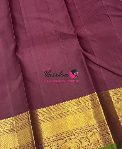 Pure Kanchipuram Silk Saree - Vairavoosi Design  - Onion Pink & Wine Brown Combo - VVPS059