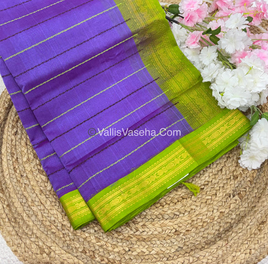 Pure Korvai Silk Cotton - Lavender with Green - VVKSC028