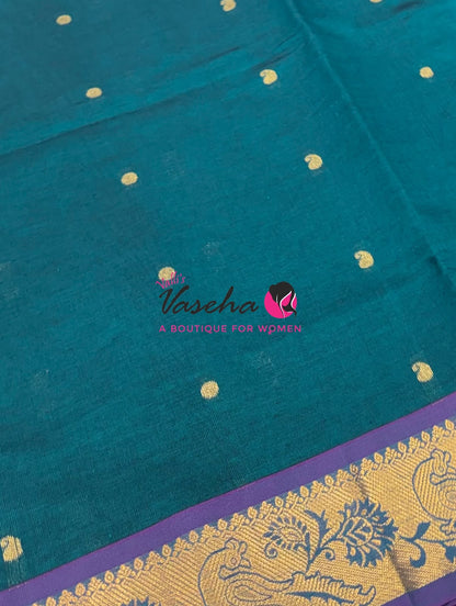 Semi Silk Cotton Saree - Small Round with Zari Butta  -  VVSSC014