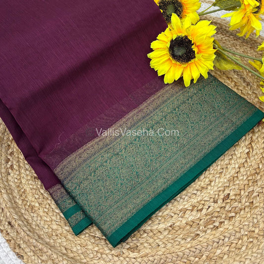 Bamboo Silk Saree - Wine With Blue Shade - VVBSS006
