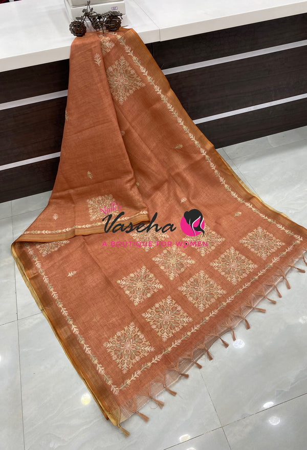 Linen Tissue Saree -  Orange Shade - VVLTS005