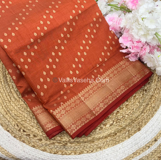 Semi Tussar Silk - Grand Pallu  - Rust Orange Shade - VVSTS017