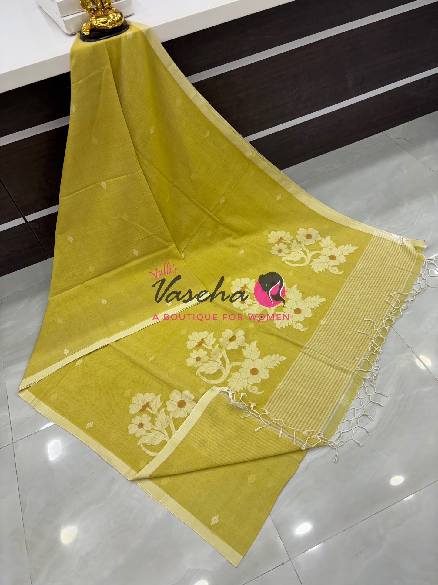 Bengal Kaddhi Cotton Saree | VVBKC002 | Yellow Shade