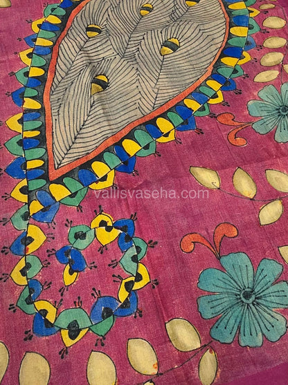 Semi Tussar Saree - Yellow with Purplish Pink Combo -  VVSTS003