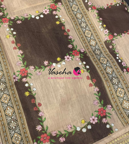 Linen Tissue Saree -  Light & Dark Combo - Brown Shade - VVLTS007