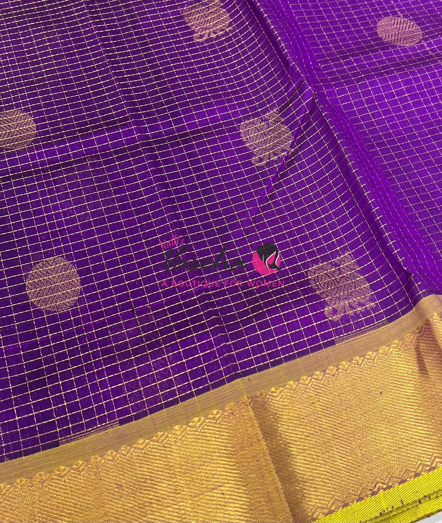 Pure Silk Cotton Saree - Mayil & Chakkaram Design - Purple With Lemon Green Shade -VVMC002