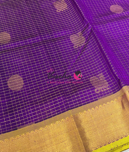 Pure Silk Cotton Saree - Mayil & Chakkaram Design - Purple With Lemon Green Shade -VVMC002