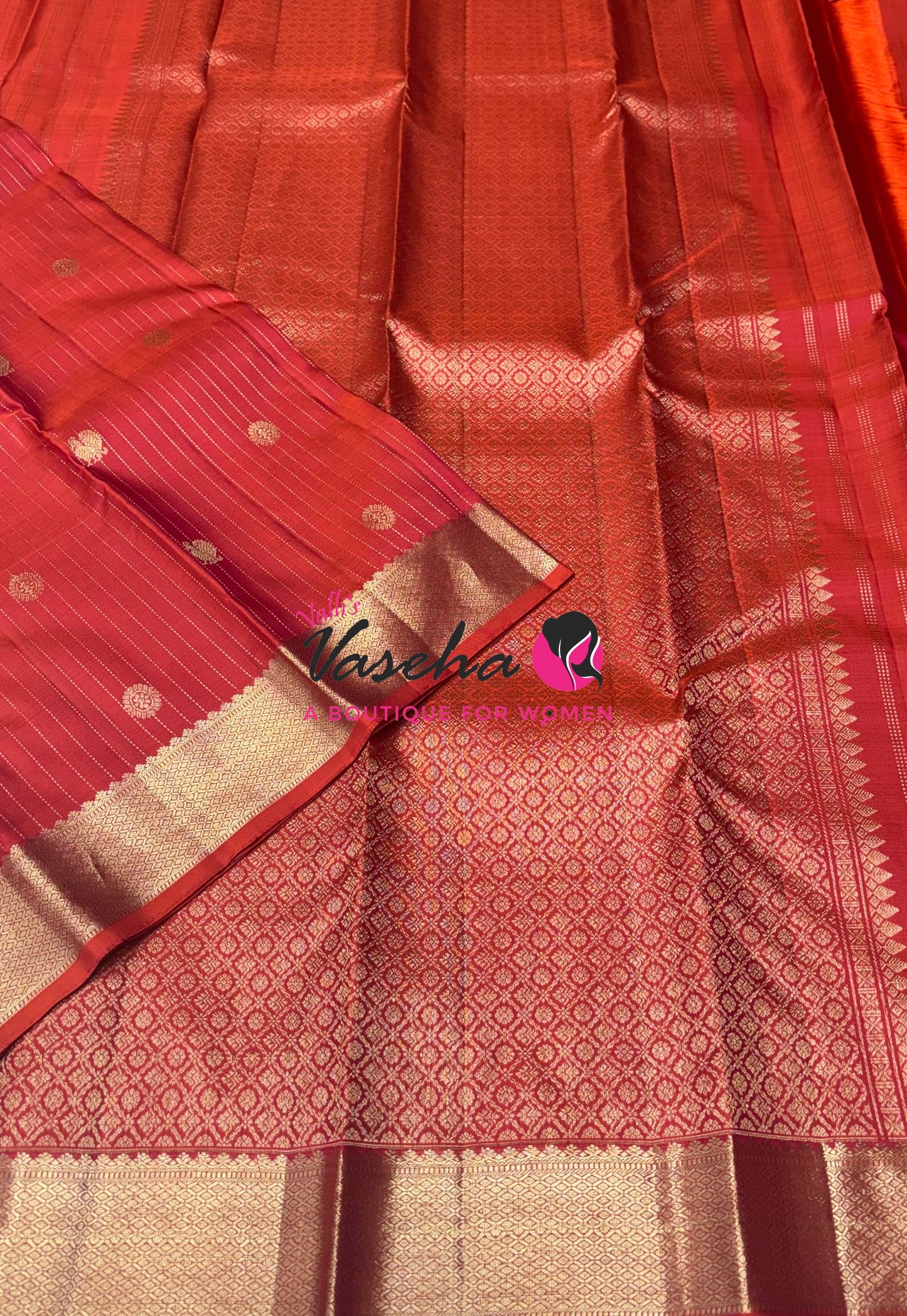 Pure Kanchipuram Silk Saree - Vairavoosi Design  - Peachish Red Shade  - VVPS087