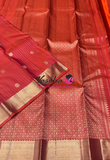 Pure Kanchipuram Silk Saree - Vairavoosi Design  - Peachish Red Shade  - VVPS087