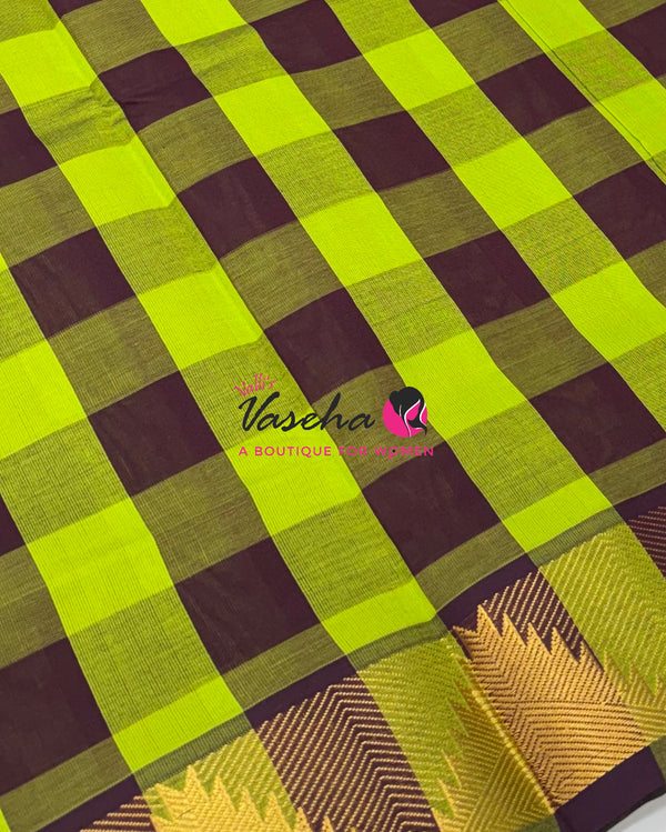Semi Silk Cotton Saree |  Pazhum Pazhamum Checks Design |VVSSC018