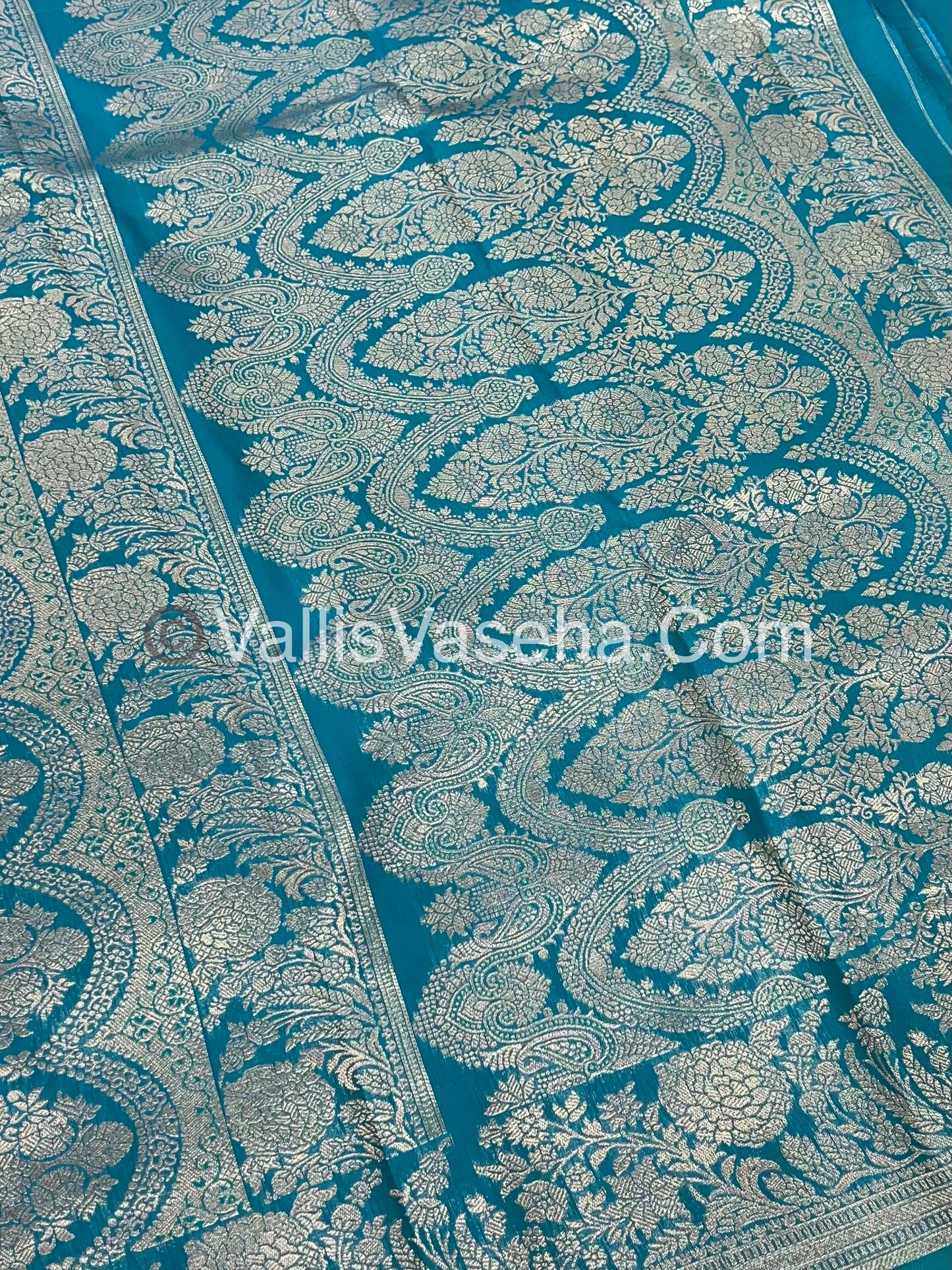 Semi Soft Silk with Border - Turquoise Blue Shade  -VVSSS012