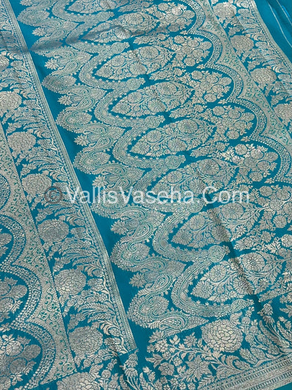Semi Soft Silk with Border - Turquoise Blue Shade  -VVSSS012