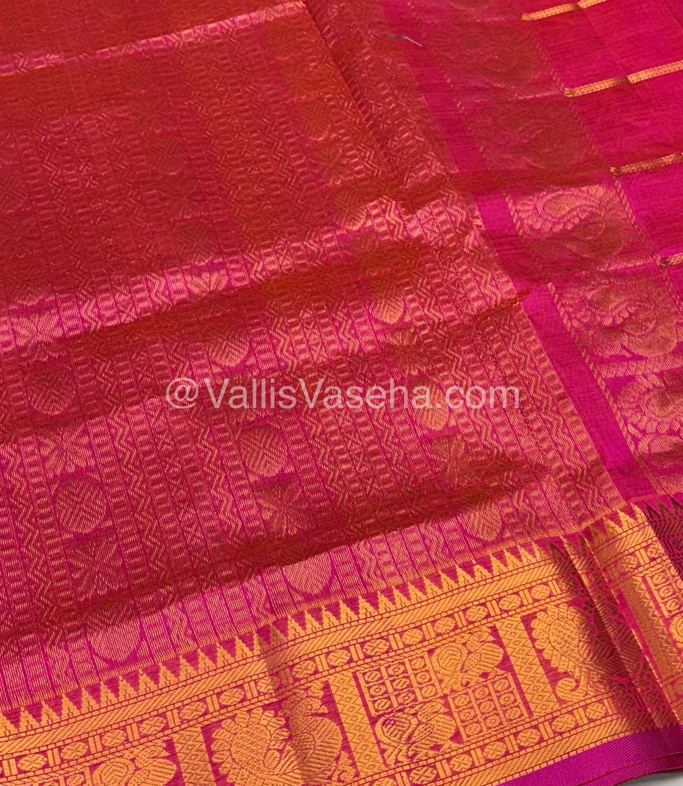 Pure Silk Cotton Saree - Mayil & Chakkaram Design - Blue With Pink Combo -VVMC003