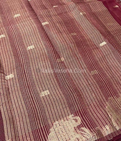 Semi Tussar Silk - Vairavoosi & Elephant Design - Maroon shade-VVSTS019