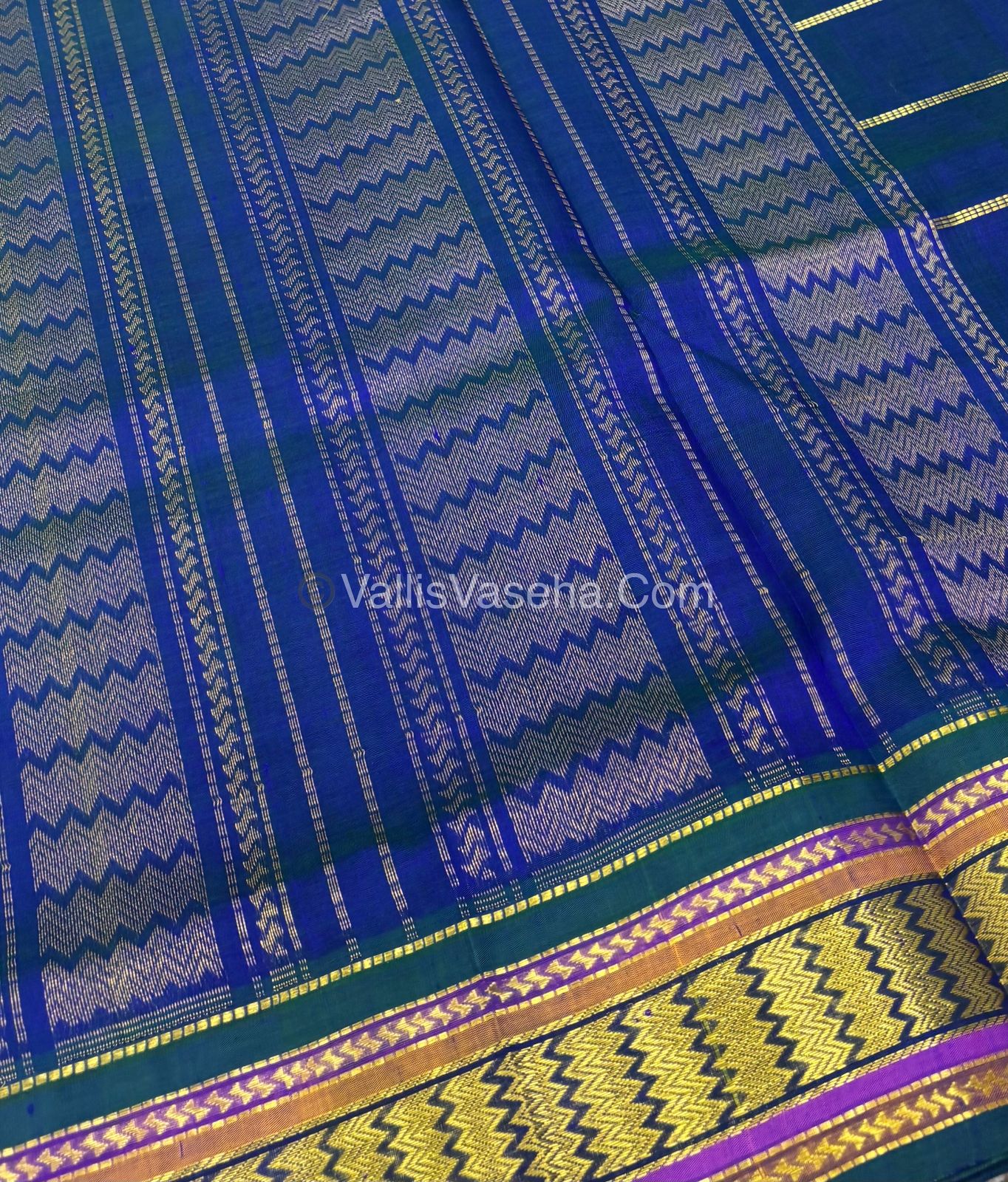 Pure Korvai Silk Cotton - Checks Pattern - Pink  with Blue Shade  - VVKSC015