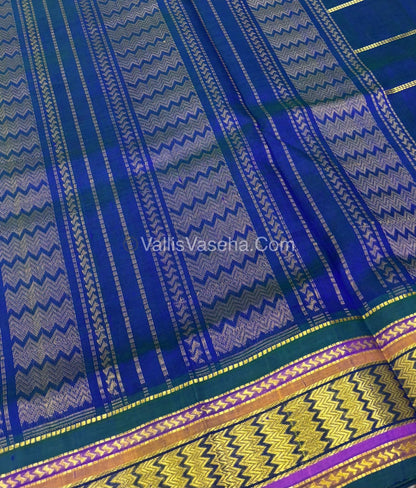 Pure Korvai Silk Cotton - Checks Pattern - Pink  with Blue Shade  - VVKSC015