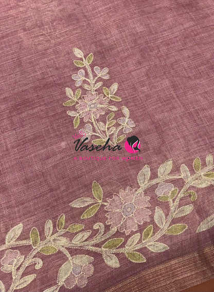 Linen Tissue Saree - Onion Pink Shade - VVLTS002