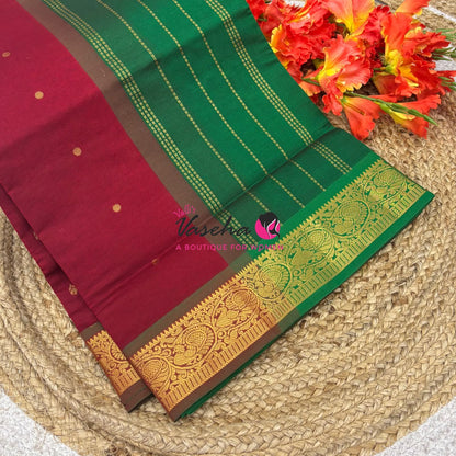 Semi Silk Cotton Saree - Small Round with Zari Butta  -  VVSSC014
