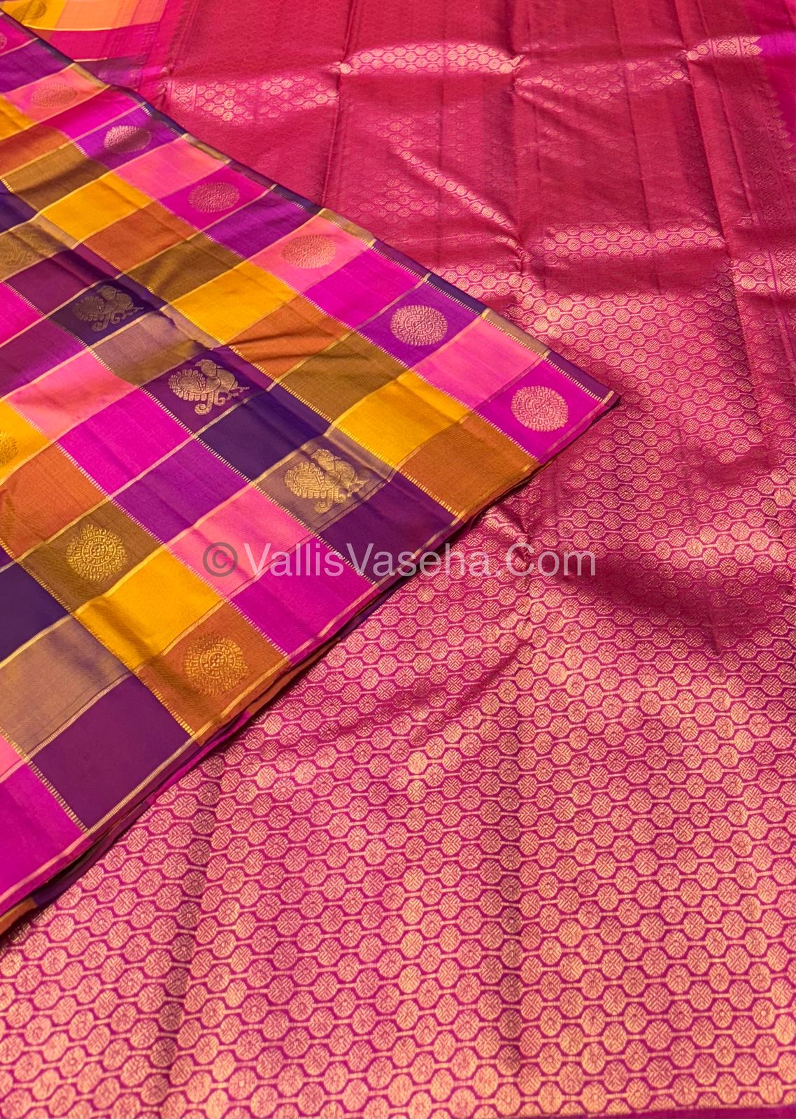 Pure Kanchipuram Silk Saree - Pazhum Pazhamum Checks - VVPS006