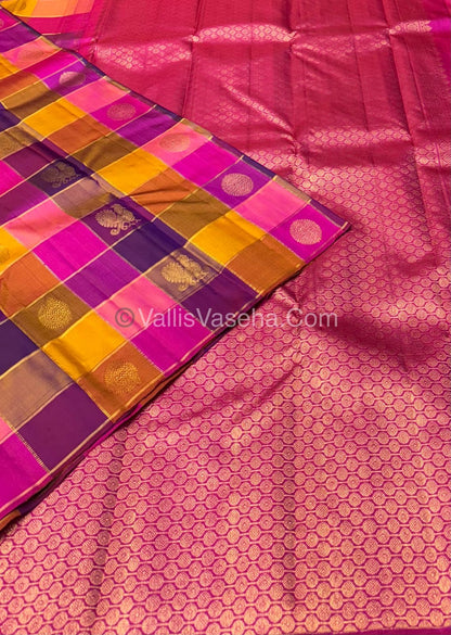 Pure Kanchipuram Silk Saree - Pazhum Pazhamum Checks - VVPS006