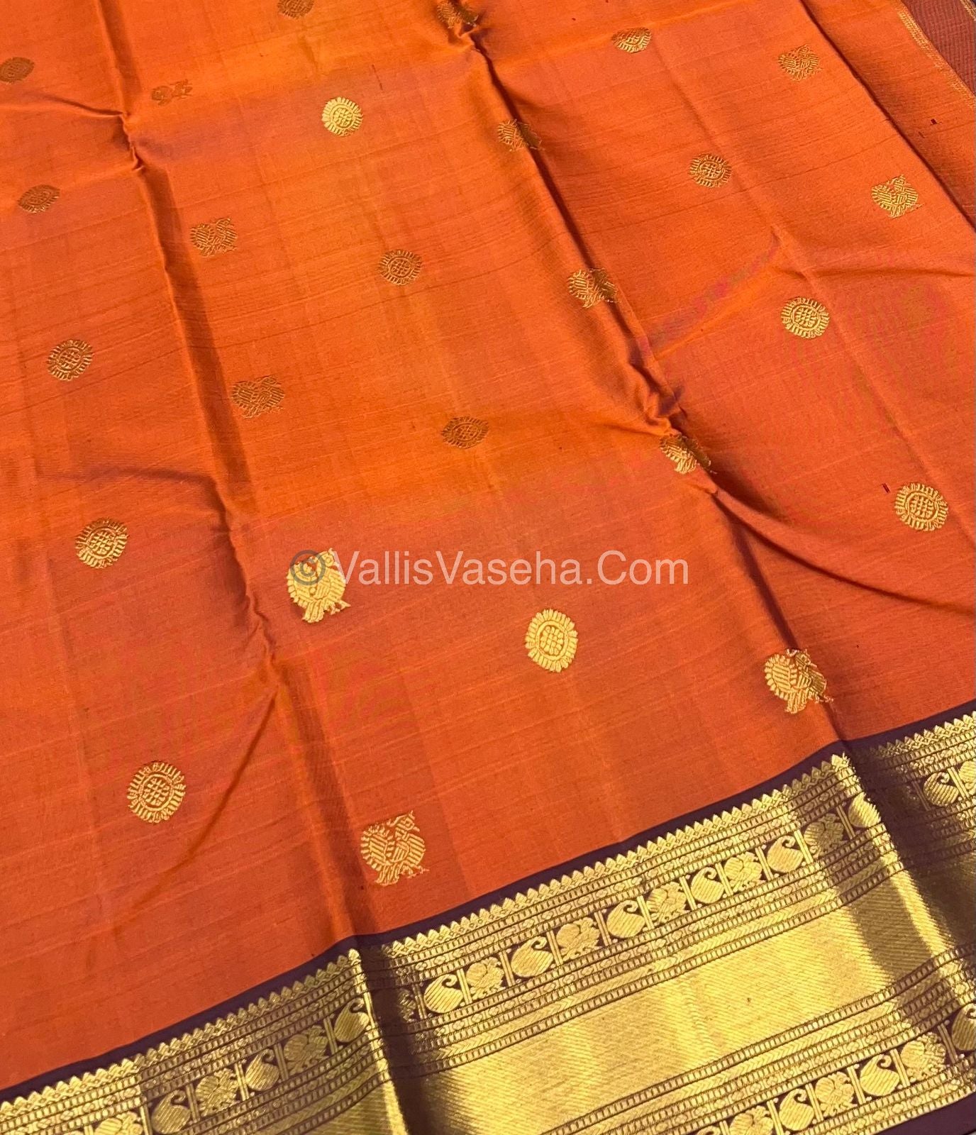 Pure Kanchipuram Silk Saree - Rust Orange & Dark Wine Purplish Brown Combo - VVPS011