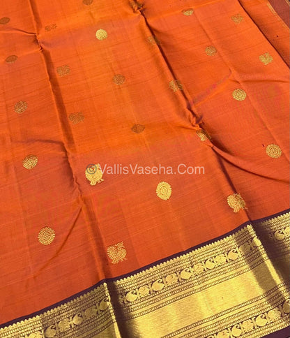 Pure Kanchipuram Silk Saree - Rust Orange & Dark Wine Purplish Brown Combo - VVPS011