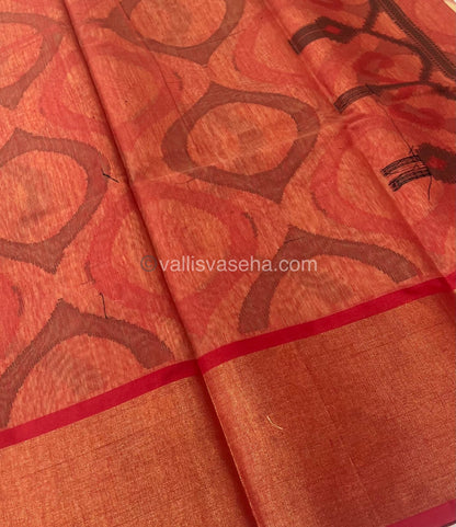 Banarasi Pochampally Weaving Semi Soft Cotton Saree - Cream (Biscuit color) - VVBPS001