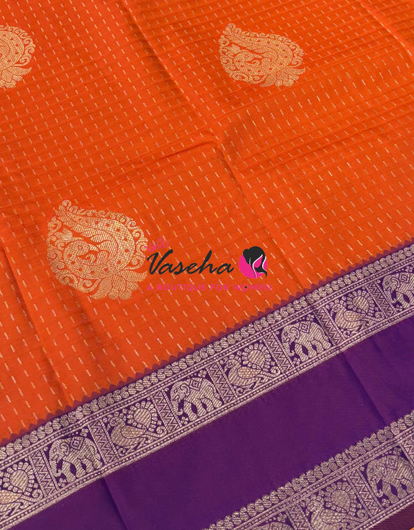 Semi Soft Silk - Bright Orange With Purplish Pink - VVSSS036