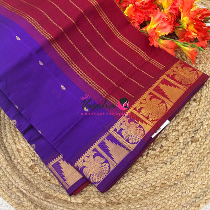 Semi Silk Cotton Saree - Small Zari Butta  - Retta Mayil Border- VVSSC015