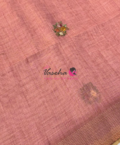 French Knot - Linen Tissue Saree - Pink Shade - VVLFN017