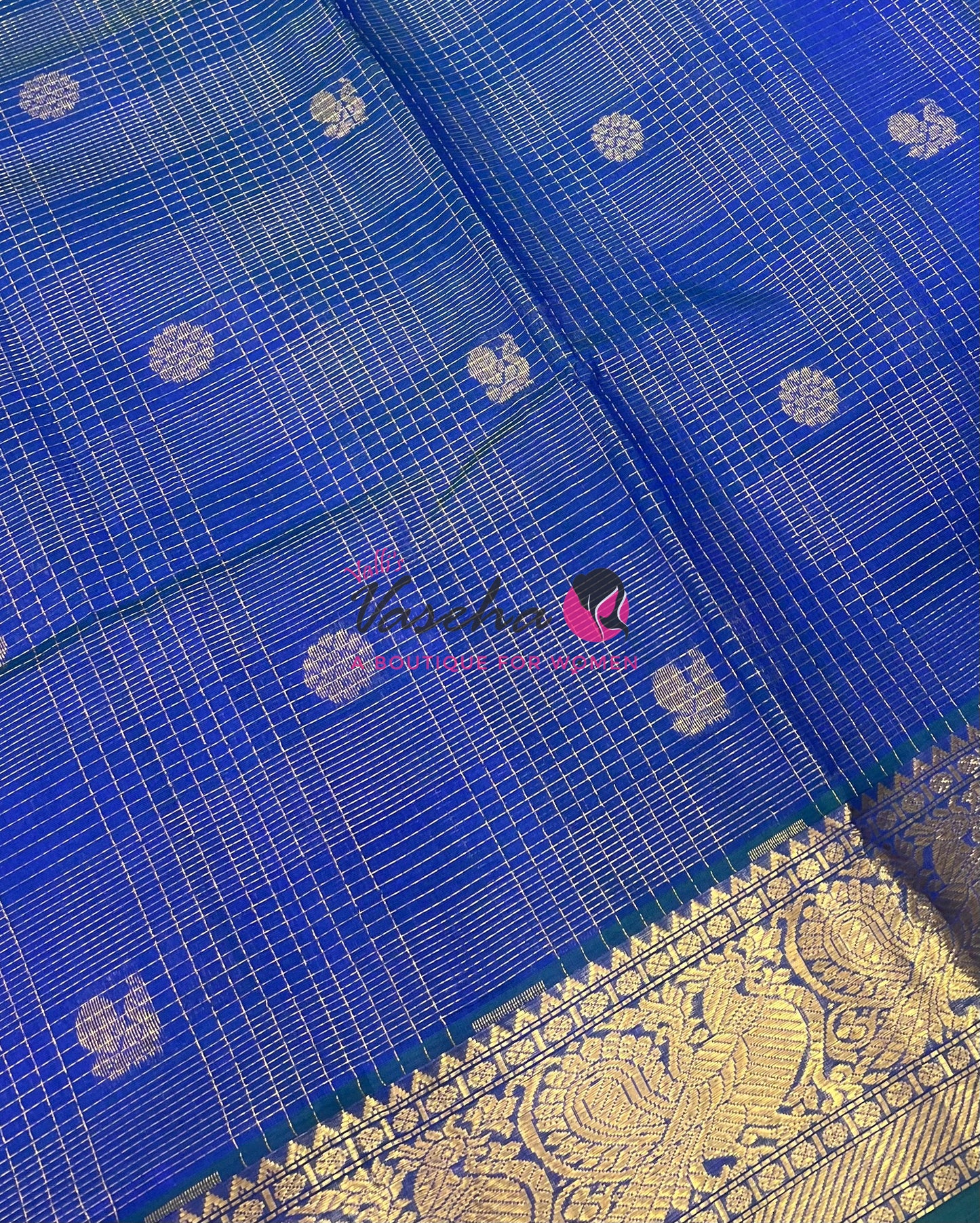 Pure Silk Cotton Saree - Vairavoosi checks - Mayil & Chakkaram - Peacock Blue Shade - VVMCV001