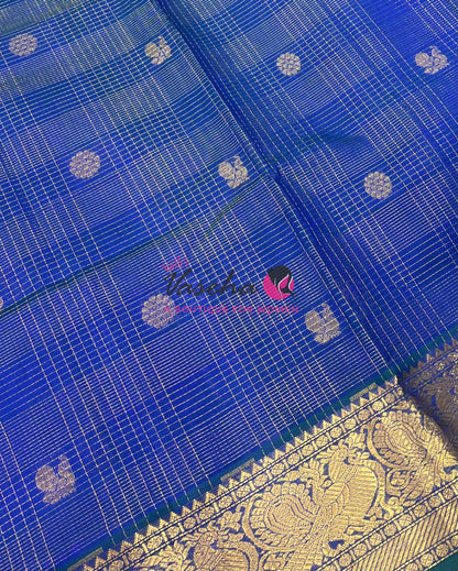 Pure Silk Cotton Saree - Vairavoosi checks - Mayil & Chakkaram - Peacock Blue Shade - VVMCV001