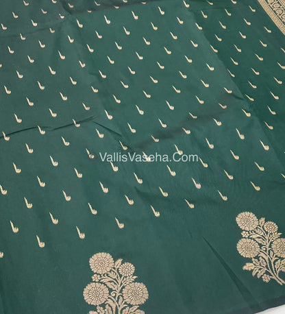 Semi Soft Silk - Flower  Butta Border - Green Shade -VVSSS016