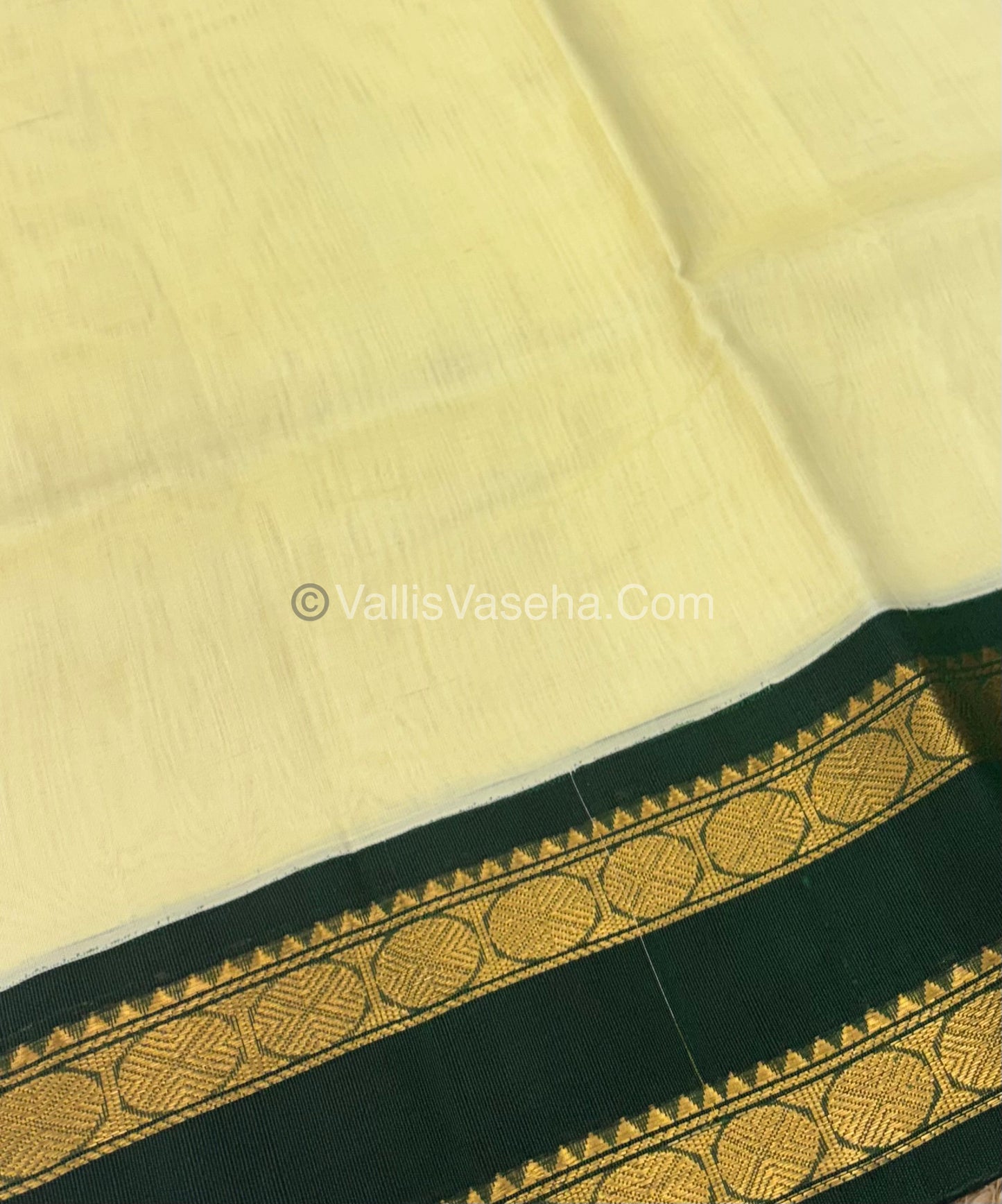 Pure Korvai Silk Cotton With Retta Petta Border - Checks pattern -  Green & Cream  - VVKSC013