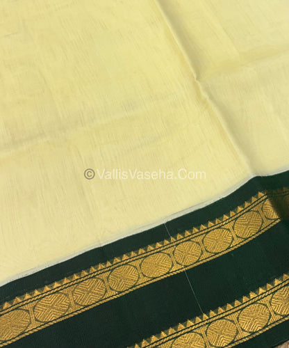 Pure Korvai Silk Cotton With Retta Petta Border - Checks pattern -  Green & Cream  - VVKSC013