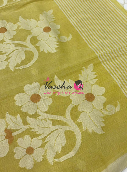 Bengal Kaddhi Cotton Saree | VVBKC002 | Yellow Shade