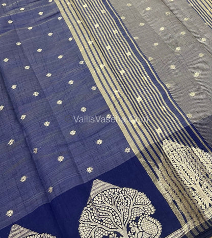 Semi Tussar Silk Saree - Navy Blue  Shade - VVSTS036