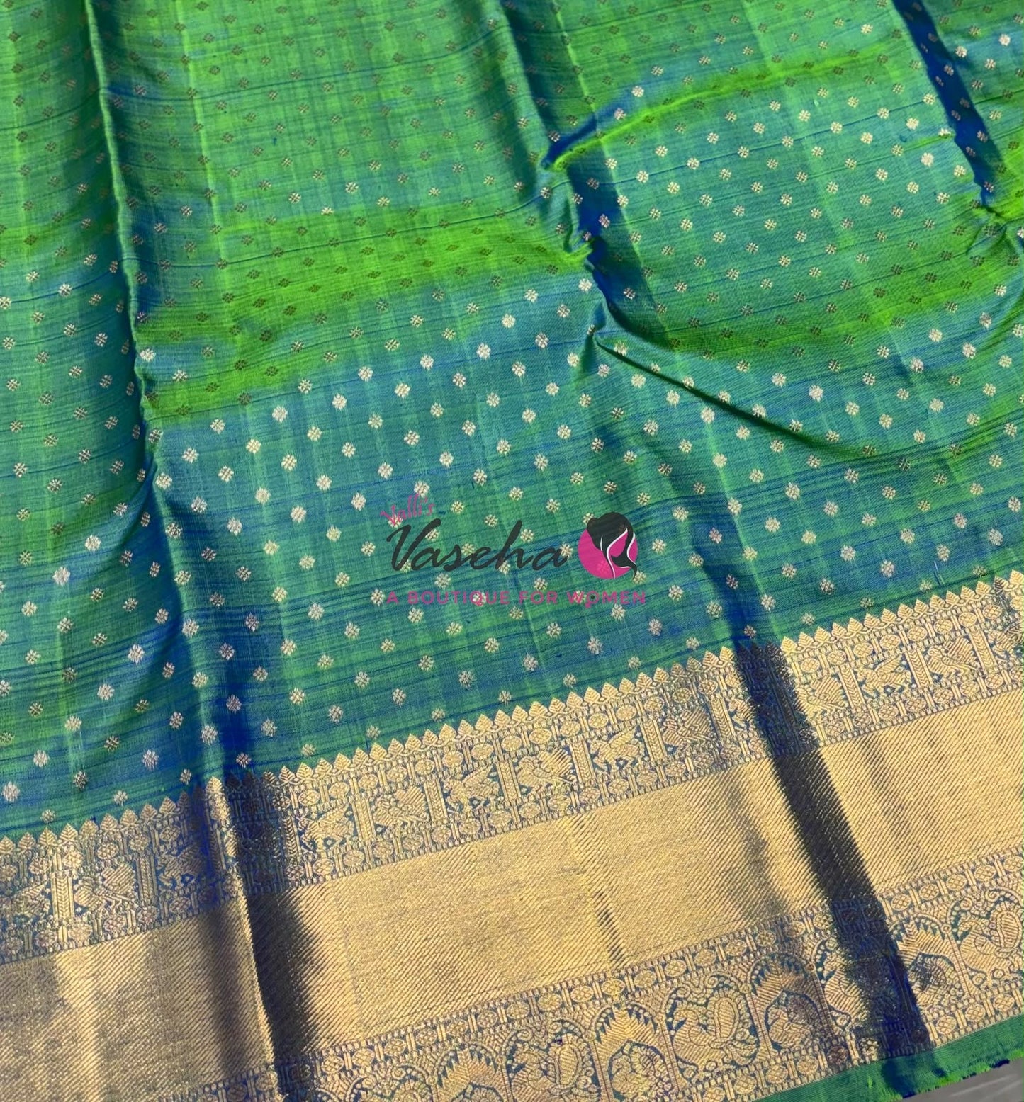 Pure Kanchipuram Silk Saree - Dual Tone Green Shade - VVPS050