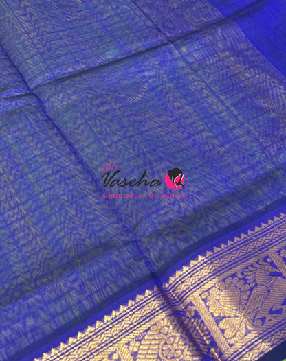 Pure Silk Cotton Saree - Green With Blue  Shade - Lakshadeepam Design - VVPLD001