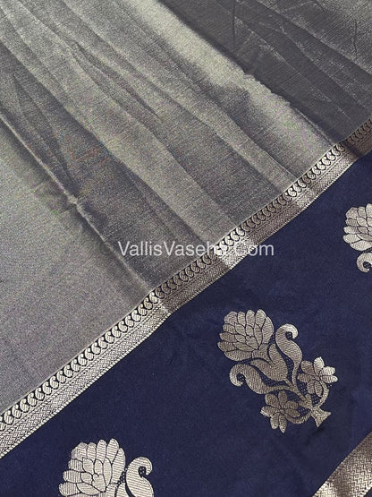 Semi Tissue Tussar Silk - Navy Blue Shade - VVSTS043