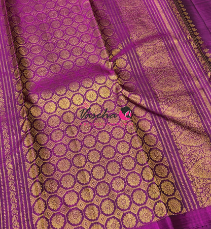 Pure Kanchipuram Silk Saree - Half & Half - Grey With Purplish Pink Shade - VVPS064