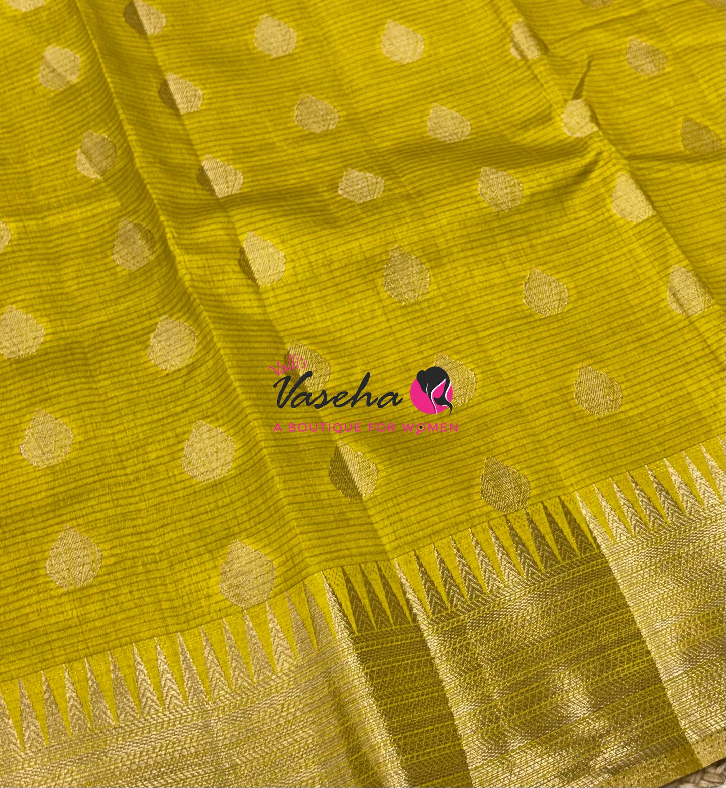 Semi Tussar Silk Saree | Lemon Yellowish Green Shade |VVSTS053