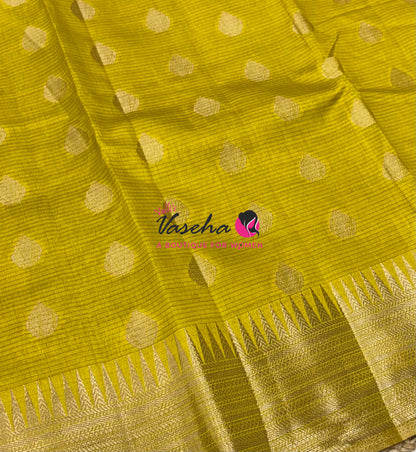 Semi Tussar Silk Saree | Lemon Yellowish Green Shade |VVSTS053