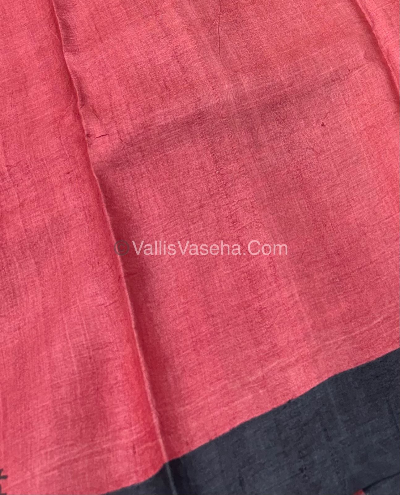 Pure Tussar Silk - Black With Peach Shade - VVPTS001