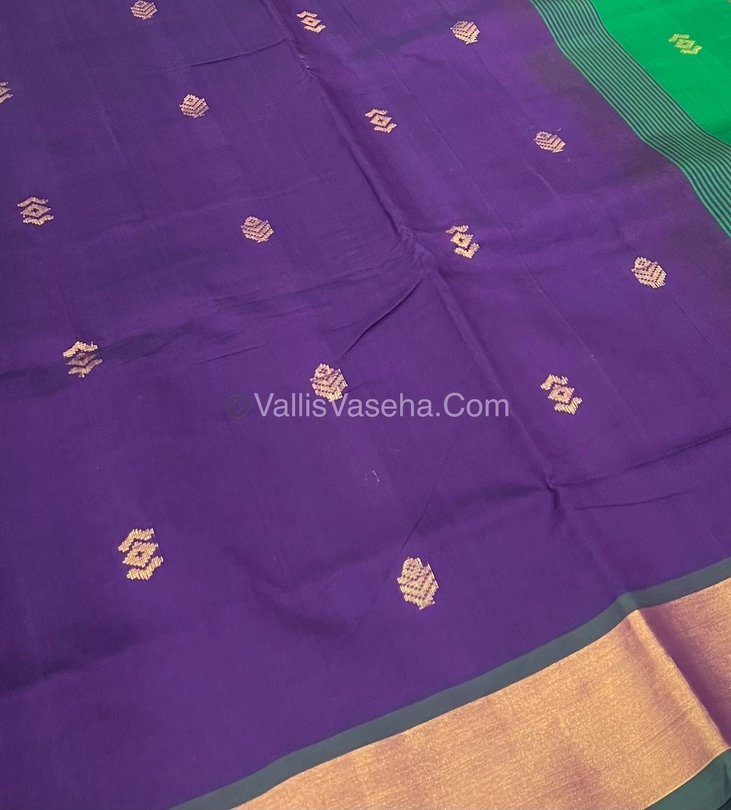 Semi Silk Cotton Saree - Purple & Green Combo - VVSSC001