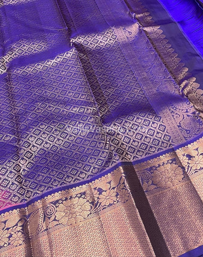 Half Mix - Pure Soft Silk Saree - Pink & Blue Shade - VVPSS031