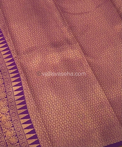 Kanchi Semi Silk - Yellow with Purple - Mayil & Chakkaram design - VVKSS001